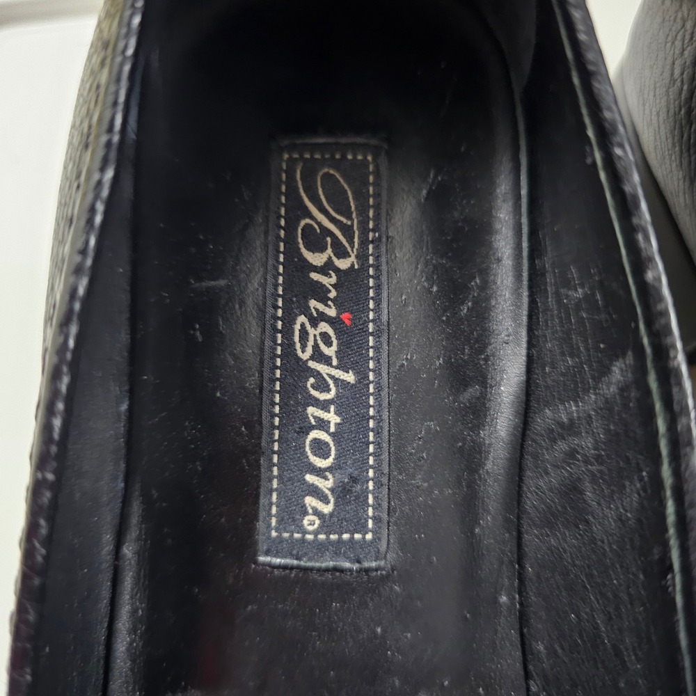 Brighton Black Pebbled Leather Croc Embossed Loafers Silver Buckle 7.5M Office - Picture 3 of 7